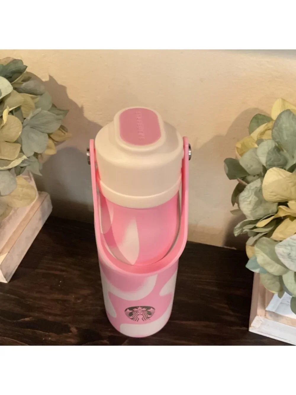 Starbucks Pink Swirl Stainless Steel Water Bottle 18oz With Handle BPA-Free Limi